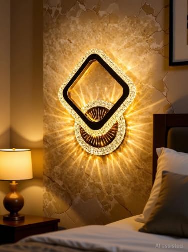 Image of Modern Crystal LED Wall Light, Decorative Indoor Wall Lamp with Warm White Lighting, Stylish Wall Mounted Light for Living Room, Bedroom, Hallway, Pack of 2