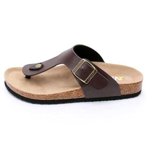 Image of WTW Cork Footbed Womens Sandals Genuine Leather Insole Slides Sandals for Women Adjustable Buckle Summer Sandals Outdoor Walking