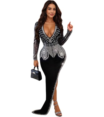 Image of PORRCEY Sexy Elegant Rhinestone Party Club Night Formal Dress for Women