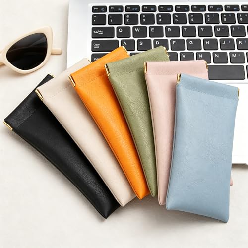 Image of 3 pack leather eyewear case PU soft sunglasses bag squeeze top portable lightweight eyewear case for men and women