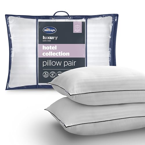 Silentnight Luxury Hotel Collection Piped Pillow - Hotel Quality Stylish Pillow Soft Medium Support for Back & Side Sleepers - Filled with Finest Fibres, Hypoallergenic and Machine Washable, Pack of 2