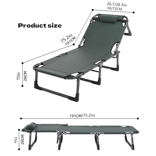 Lettino da campeggio pieghevole portatile, struttura in acciaio per relax all'aperto, angoli regolabili, ideale per campeggio, escursionismo, relax e uso in ufficio