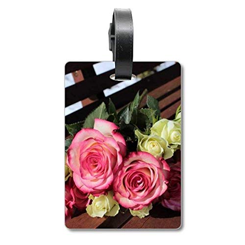 Étiquette bagage motif fleurs roses avec attache ultra résistante