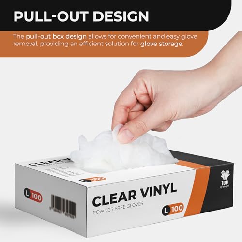 PANKTI Clear Vinyl Gloves, 100 Count, Clear Disposable Gloves - Packaging may vary (100, Large) - Image 3