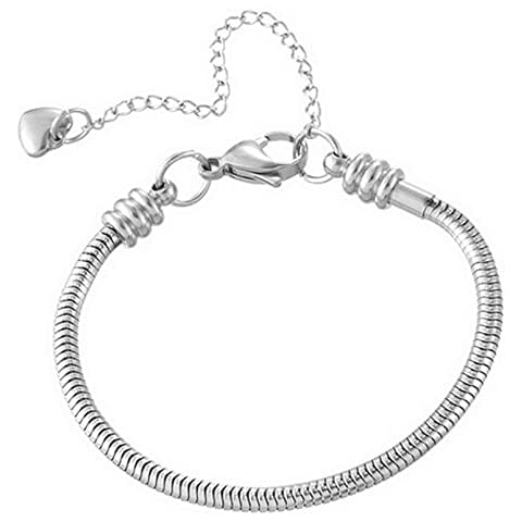 TGLS Women European Charm Bracelet Stainless Steel 7" Snake Chain Bracelet Fits Charms Bead Cover