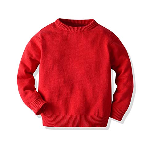 EYIIYE Toddler Boys Girls Solid Color Sweater Long Sleeve Top Fall Knitting Blouse Kids Autumn Clothes Pullover Outfits (Red#4, 18-24M)