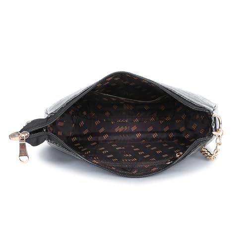 Image of clementine Women Fashion Croco Shoulder Bags - One Big Zip Pocket Canvas Handbag Bags for Girls, Ladies and Daily Use Office, Travel (BLACK)