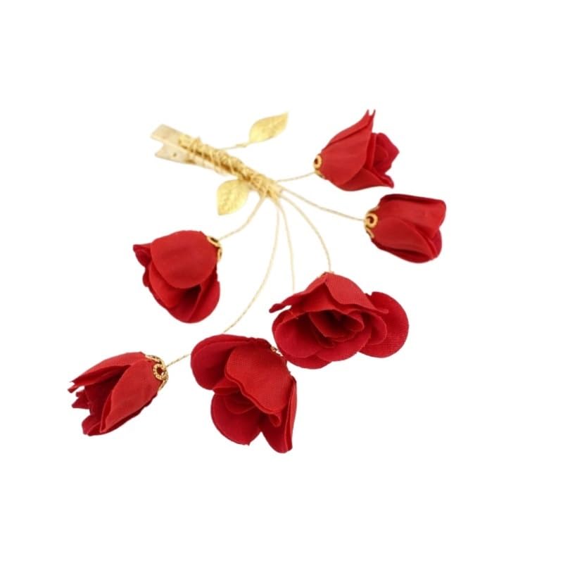 Chinese Vintage Red Wedding Flower Fabric Rose Bridal Hair Clip
