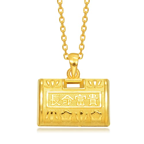 CHOW SANG SANG 999.9 24K Solid Gold Price-by-Weight 3.36g Gold Longevity Pendant for Tiny Size 71639P | Not Include the Necklace