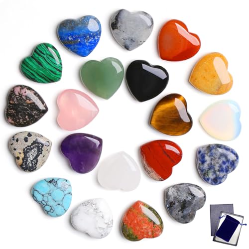 GUJOXILA 20 Stück Glücksbringer Herz Kristalle Edelsteine Set Kleine Edelsteine Silvester Deko 2026 Glückssteine Mini Geschenke Kleine Weihnachtsgeschenke Valentinstag Liebe Herz Stein