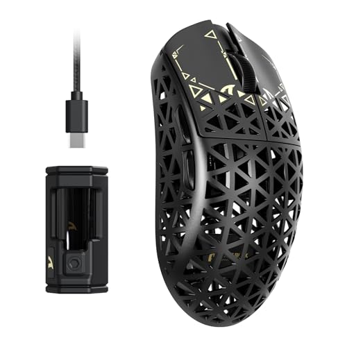 ATTACK SHARK R5 Ultra Koolstofvezel HyperSpeed Draadloze Gamingmuis, 39g Ultralichte Muizen, 2,4 G/BT/USB-C Bedraad, PAW3950MAX-Sensor, 8000Hz Draadloze Pollingsnelheid, 42KDPI, Win/Mac - Zwart