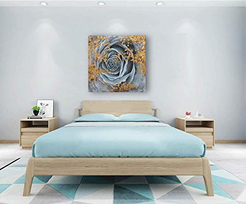Yihui Arts Grey Floral Canvas Wall Art - Abstract Rose Paintings With Gold Foil - Modern Square Flower Pictures For Living Room Bedroom Bathroom Decor #TOP7