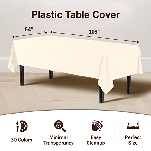 Image of Party Solids Ivory Rectangular Plastic Tablecloth - 54x108 Inch, Pack of 24