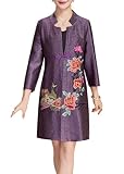 Bitablue Women's Traditional Embroidery Mandarin Duck Flowers Crinkled One Button Blazer Chinese Jacket (Purple, Medium)