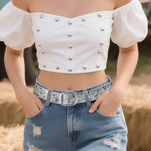 Rhinestone Studded Belt for Women - Western Belt Y2K Metal Rivet Silver Belts Ideal Gifts for Woman4