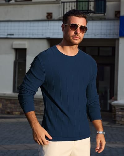 Lexiart Mens Casual Knit Sweater Long Sleeve Crew Neck Thermal Shirts Slim Fit Ribbed Pullover Sweatshirts3
