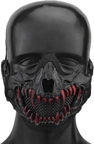 Airsoft Half Face Skull Masks，Tactical Face Protection Mesh Mask for Halloween Cosplay Paintball CS Hunting Cosply/Breathable/Adjustable