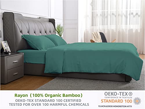 Hbhlfz Super Soft And Comfortable Organic Bamboo-Derived Rayon Comforter Set, Silky And Breathable, Cool, Moisture-Proof, Stain-Proof And Fade-Proof, 1 Duvet Cover And 2 Pillowcases (Queen,Tea Green) #TOP4