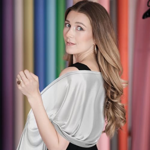 EUPSIIU Stola Festlich Fur Abendkleid, Damen Schal, Schals Tücher für Damen, Einfarbiger Schal Sommer Dünn Schaltuch für Brautkleider Abendkleider Alltagskleidung, Einheitsgröße (Silber) (Silber)