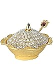 healinnova Elegant Candy Bowl Pearl and Stone Coated Handmade Decorative Brass Sugar Chocolate Servi