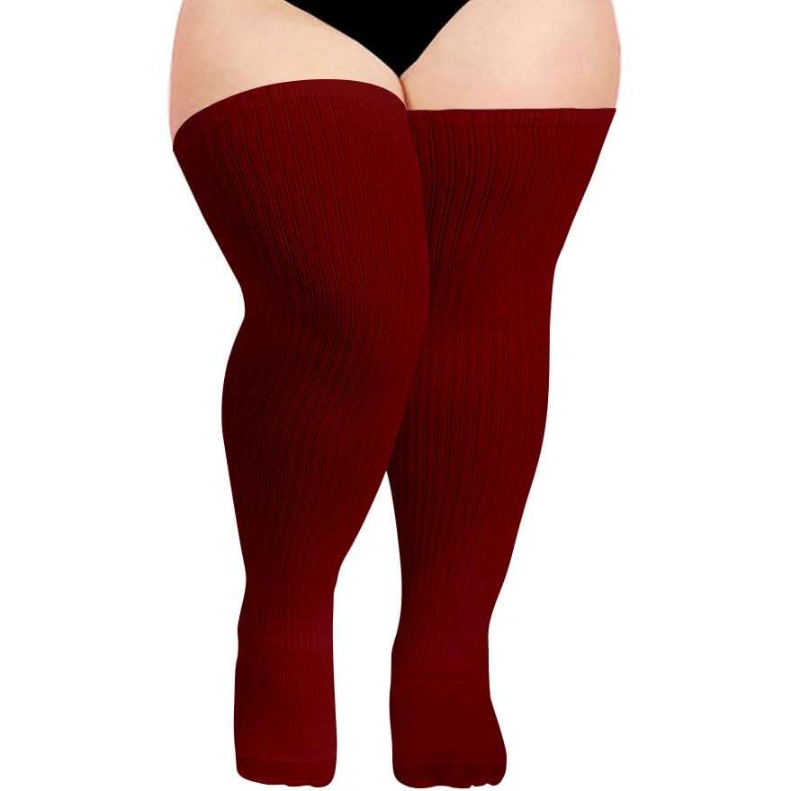 Image of Moon Wood Plus Size Thigh High Socks for Thick Thighs- Womens Knit Cotton Extra Long Over the Knee High Socks Leg Warmer