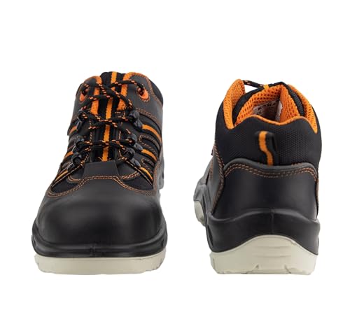 Image of KARAM FS63 Buff Black Leather Sporty Safety Shoes for Men | Double Density with Fiber Toe | Antislip, Oil & Heat Resistant | Size-04