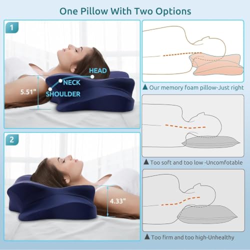 Image of DONAMA Cervical Pillow for Neck Pain, Ergonomic Memory Foam Contour Pillow | Dual-Height Adjustable, Cooling Hypoallergenic Cover, Odorless,CertiPUR-US, Side /Back /Stomach Sleepers,OEKO-TEX Certified