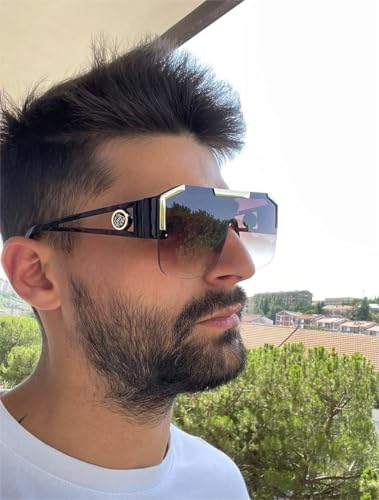 Image of Karsaer Oversized Square Flat Top Shield Sunglasses One Piece Frameless Stylish Women Men UV400 E1037