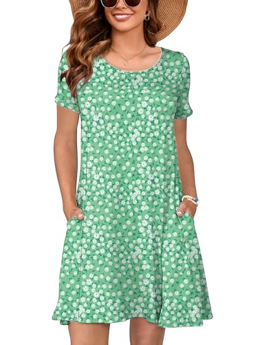 Image of Heymoments Women's Short Sleeve Crewneck Sundress Summer Casual A-Line Beach Dress with Pockets S-2XL