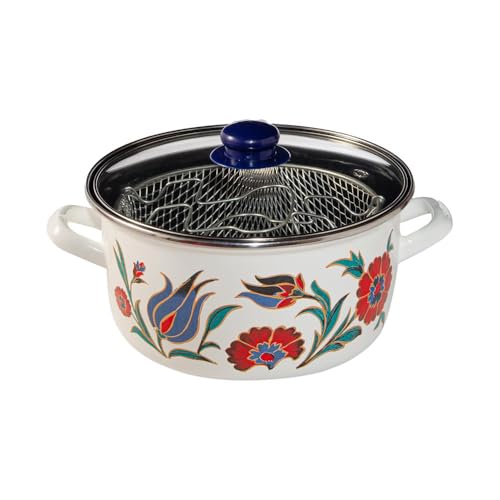 Serenk Emaille-Frittiertopf 4 L Ø 22 cm mit Glasdeckel & Frittierkorb
