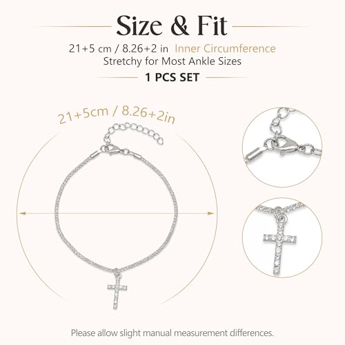 Image of Fesciory Heart Rhinestone Ankle Bracelets for Women, Adjustable Silver Plated Shiny Tennis Anklets, Twinkle Cubic Zircon Imitation Diamond Anklet Foot Chain Jewelry Gifts