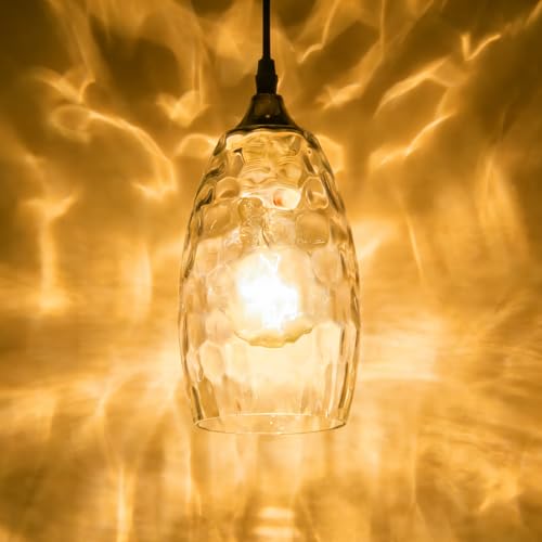 Image of GO&SO Glass Pendant Light Shades Set of 2,7.8 inch H x 4 inch D,Clear Ripple,Oval | 1.57 inch Fitter E26 Base,Hand-Blown Art Fixtures,Chandelier Shades for Kitchen Island,Hanging Light Shades