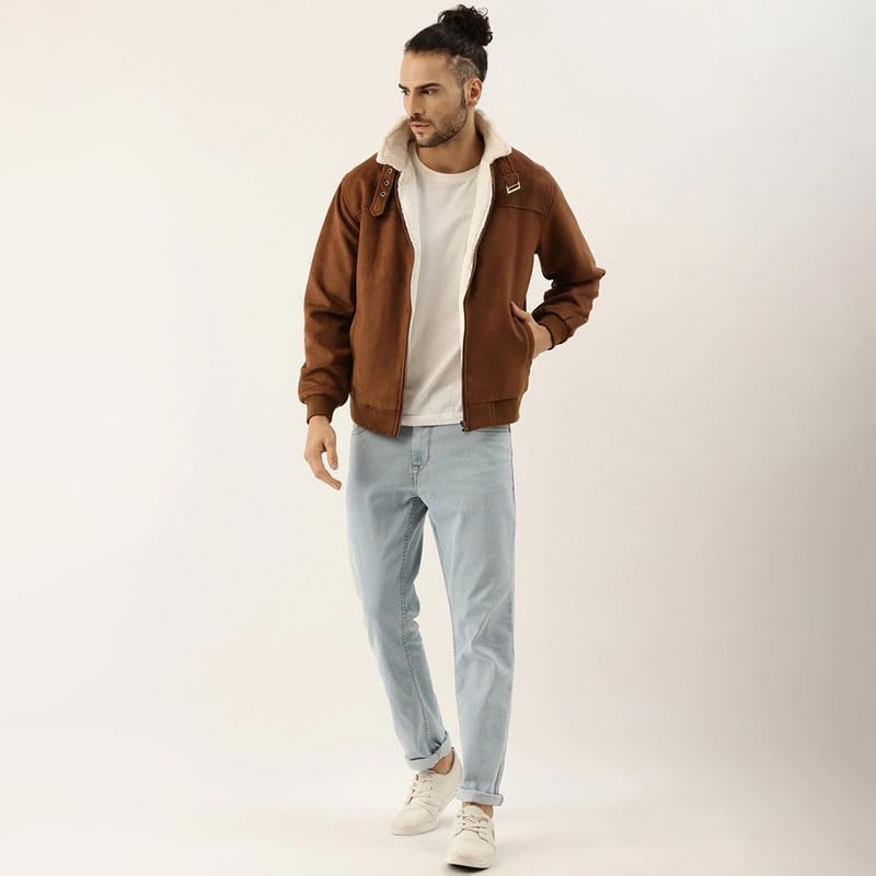 Image of CAHOOT Men's Front Zipper Jacket with Fleece for Casual Wear | Long Sleeve | High Neck | Zipper Closure | Suede Jacket Crafted with Comfort Fit for Everyday Wear