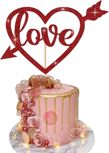 3 Little Desserts - 1 paquete de decoración para tartas con purpurina de doble cara para el día de San Valentín (rojo)