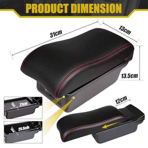 OYHCM Accoudoir Centrale pour Suzuki Swift 2005-2024, Rangement Intégré, Cuir Noir, Facile à Installer, Accessoire Intérieur Voiture