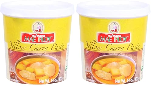 Mae Ploy Thai Yellow Curry Paste for Restaurant-Quality Curries, Aromatic Blend of Herbs, Spices & Shrimp Paste, No MSG, Preservatives or Artificial Coloring (14oz Tub) (Pack of 2)