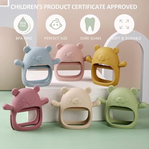 Image of PandaEar Silicone Baby Teething Toys| Baby Hand Teether Mitten for Sucking Needs| Chew Toys Hand Pacifier for Soothing Teething Pain Relief (Groundhog Yellow)
