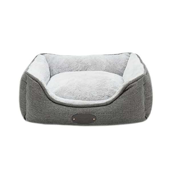 DEBANG-HOME-Dog-Bed-for-Medium-DogsCalming-Dog-BedsCat-BedAnxiety-Comfy-Durable-Pet-Beds-with-ReversibleWashable-CushionSquare-Dog-Bed-in-Grey-Color