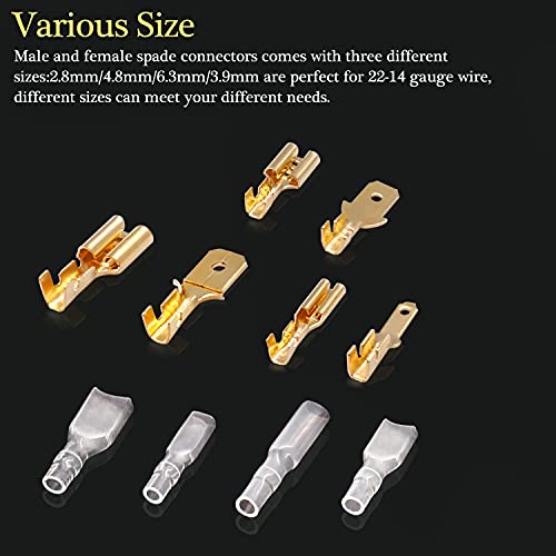 Twidec N-002 360Pcs 2.8/4.8/6.3Mm Quick Splice Male And Female Wire Spade Connector Crimp Terminal Block Assortment Kit Golden With Insulating Sleeve For Electrical Wiring Car Audio Speaker N-002 thumb #3