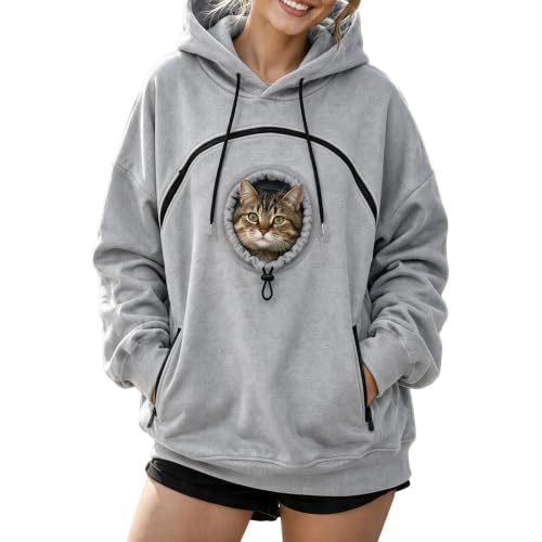Pet Pouch Hoodie for Women Oversized Pet Carrier Hoodies with Zip Pet Pouch - image 2