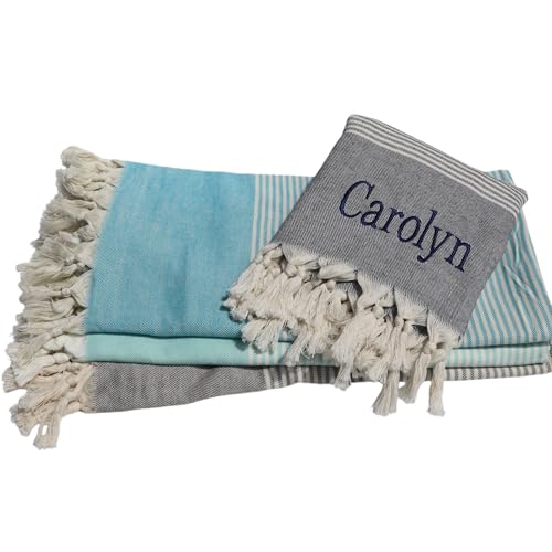 Toalla de playa personalizada con monograma, regalo personalizado, secado rápido, ligero, algodón bordado, toallas turcas