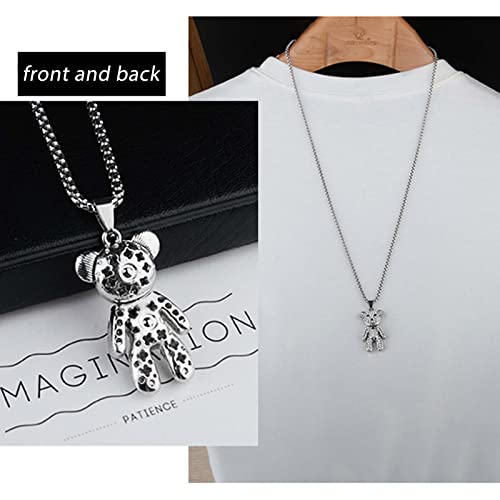 Cubic Zirconia Bear Necklace Full Diamond Teddy Bear Pendant Necklace Silver Long Box Chain Necklace Cute Animal Crystal Bear Necklace Jewelry Gifts for Women4