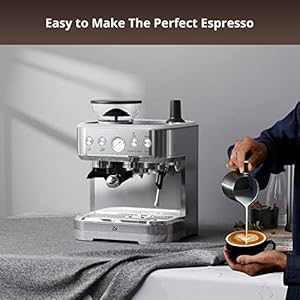 Professional Espresso Machine with Built In Grinder and Milk Frother 15 Bar Cappuccino and Latte Maker Gift for Coffee Enthusiasts Mom Dad