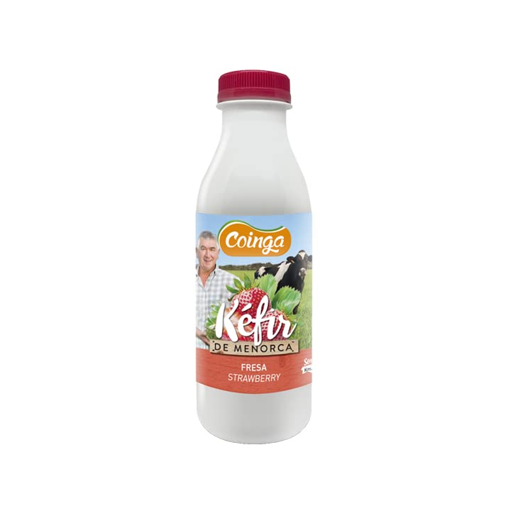 KÉFIR CON SABOR A FRESA ELABORADO CON LECHE DE VACA DE MENORCA - Bebida líquida - PACK 6 Botellas de 1 L