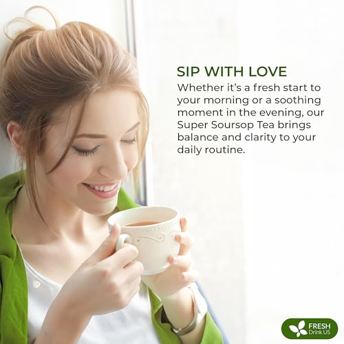 Image of FreshDrinkUS, Super Soursop Herbal Tea - 60 Tea Bags | Soursop, Ginger, Turmeric, Lemongrass, Cinnamon, Black Pepper & Peppermint | Caffeine-Free, Natural Flavor, Plant-Based Blend | Sugar-Free