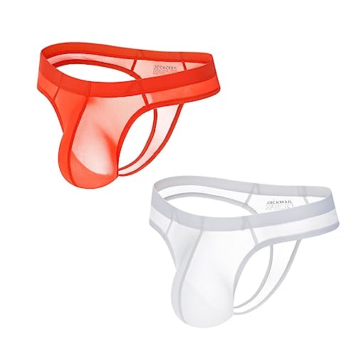 JOCKMAIL 2PCS/Pack Mens Thongs Underwear JockStrap Mens Bikini Underwear G-string Jockstraps for Men Ice Silk Underwear