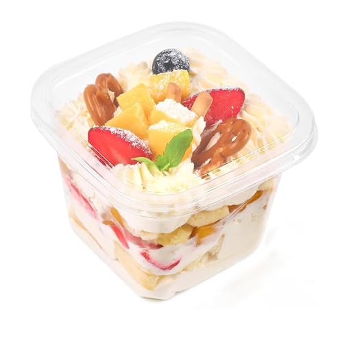 Wubushan Verrines en Plastique 360ml/12oz, 50 Pièces Barquette Plastique Carrée, Verrine Dessert pour Tiramisu