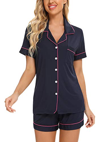 Image of Anjue Womens Pajamas Set Short Sleeve Button Down Soft Pj Sets S-XXL | V neck,Pyjamas,Modal,Wedding,Pijamas de mujer,Bridal party,Viscose,Knit,Cute,Lounge,Lightweight,Nursing,Holidays