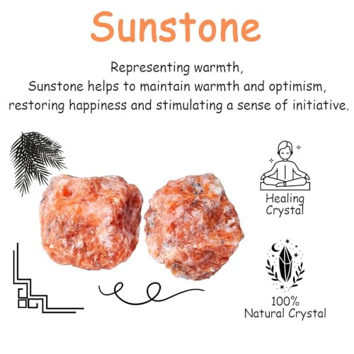 Image of 2 Pcs Sunstone 1.8-2.2 inch Large Raw Natural Crystals Healing Stones Rough Crystal Rock for Polishing Cabbing DIY Wrapping Decoration Wicca & Reiki Wire Sunstone Rocks Gfits
