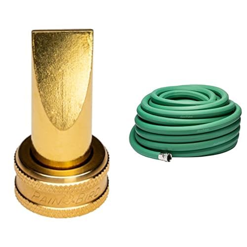Rain Bird 2" Lead-Free Brass Hose End Nozzle, Fan/Broom Sweeper Spray & Rain Bird PGH75HF Premium High-Flow Garden Hose, Heavy-Duty 100% EDPM Rubber, Hexagonal, 3/4" Inside Diameter x 75' Long, Green